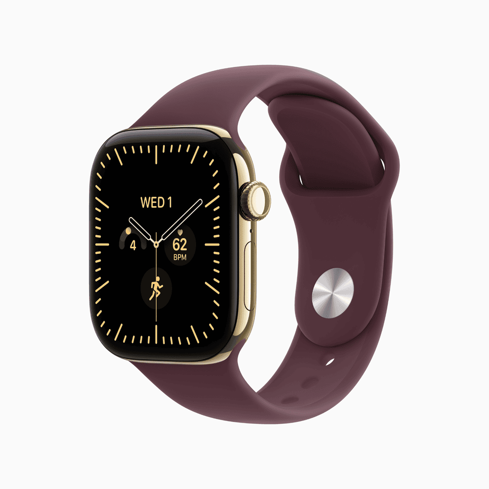 Apple Watch Series 12 GPS + Cellular 46mm Radiant Gold Titanium Case with Burgundy Sport Band - S/M