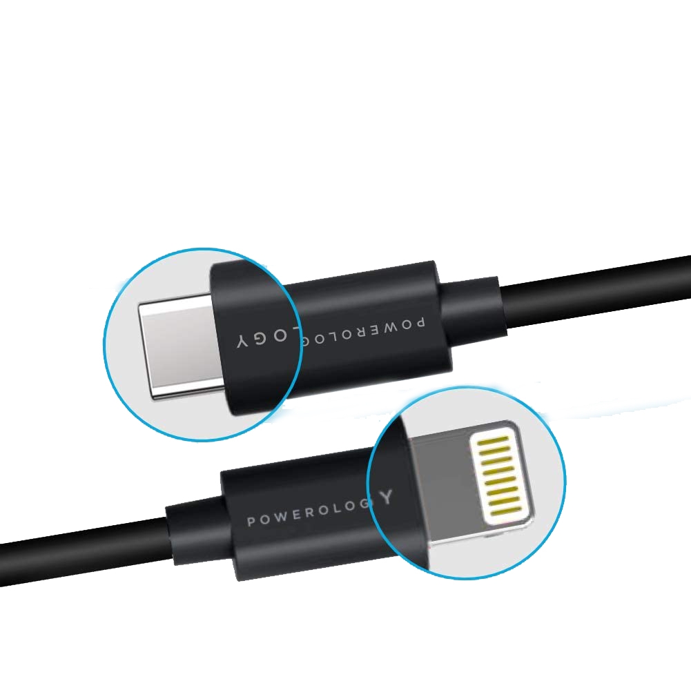 POWEROLOGY BRAIDED USB-C TO LIGHTNING CABLE 2 METER BLACK