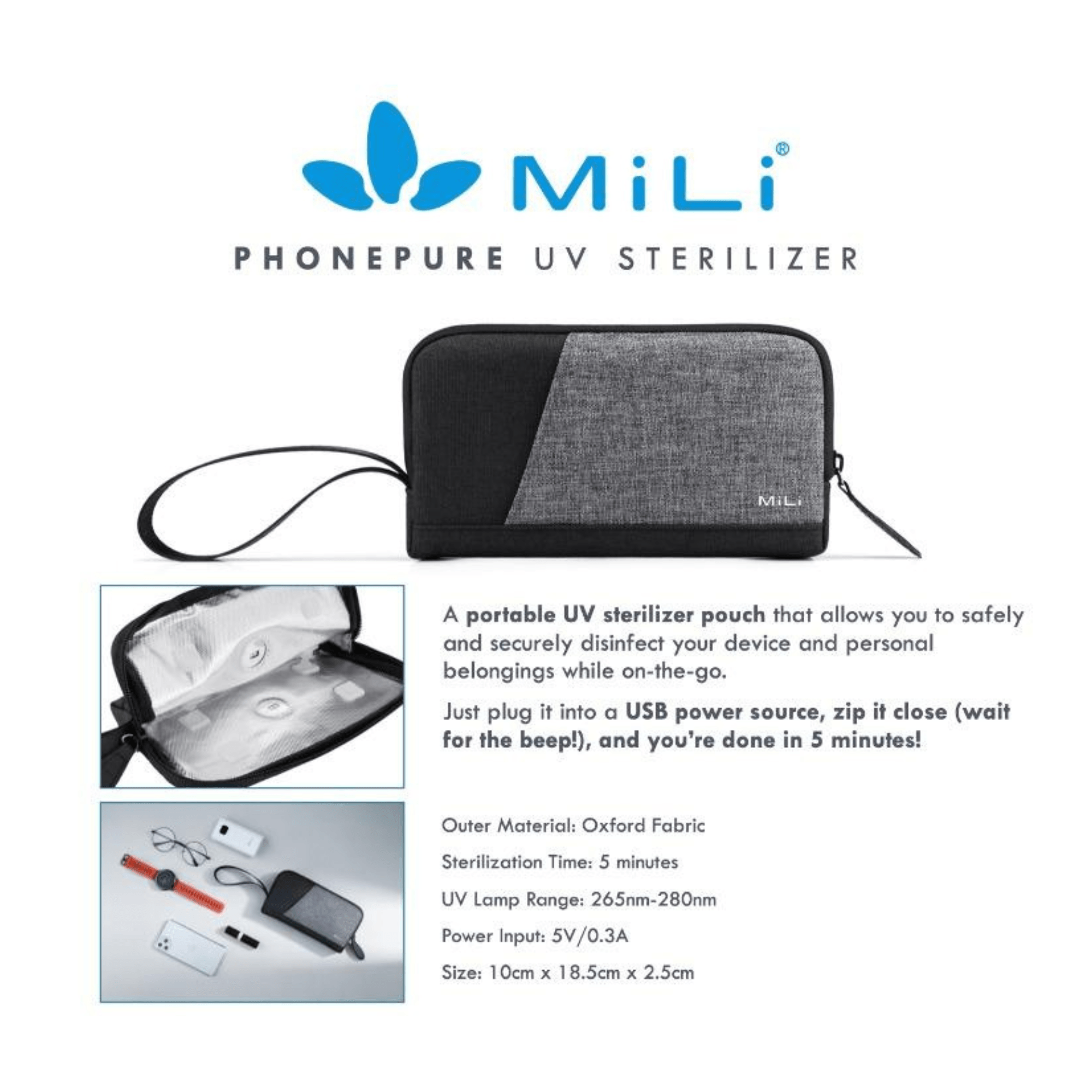 MILI PHONE PURE STORAGE CASE AND STERILIZER BAG