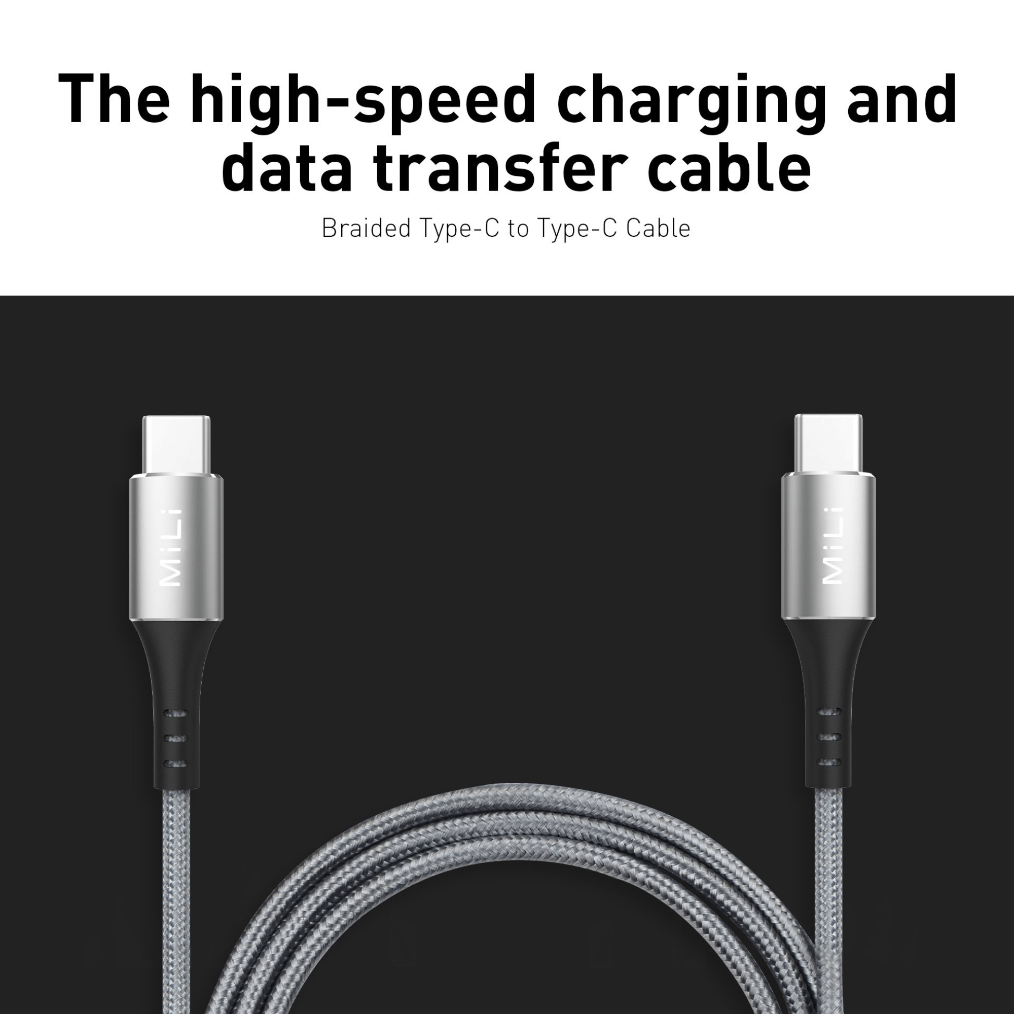 MILI BRAIDED TYPE C TO TYPE C CABLE 1 M GRAY