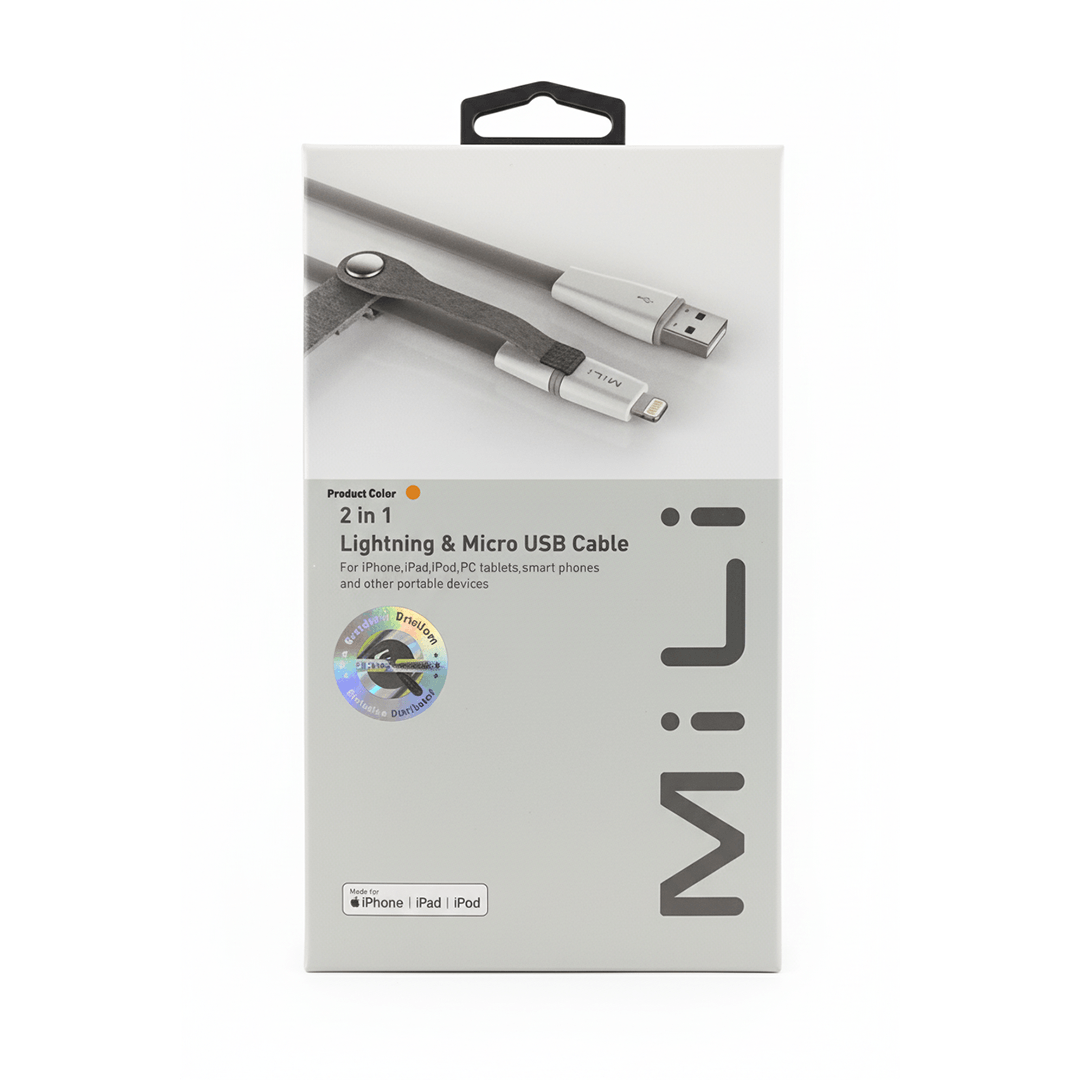 MILI 2IN1 LIGHTNIG TO MICRO CABLE 1M GRAY