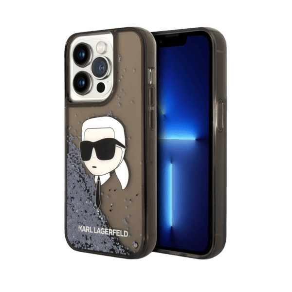 KARL LAGERFELD LIQUID GLITTER CASE WITH NFT KARL HEAD IPHONE 15 PRO BLACK