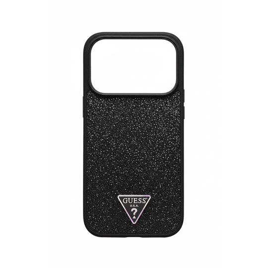 GUESS MAGSAFE PU LEATHER FIXED GLITTER CASE WITH TRIANGLE LOGO FOR IPHONE 17 PRO - BLACK