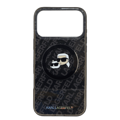 KARL LAGERFELD MAGSAFE IML GLITTER & KL REPEATED CASE WITH KARL & CHOUPETTE HEA DS FOR IPHONE 17 PRO MAX - BLACK