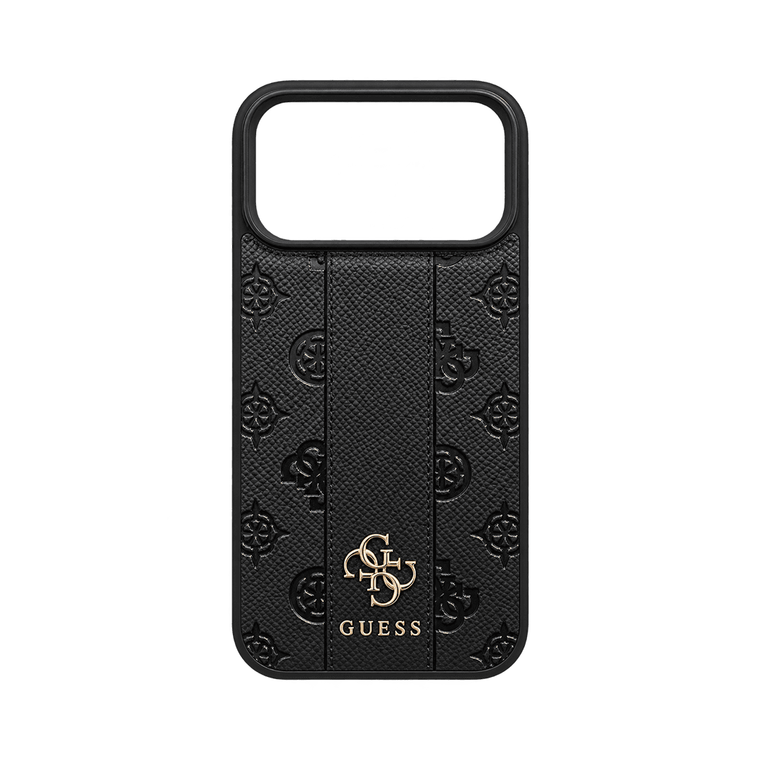 GUESS MAGSAFE PU STRIPE HARD CASE WITH PEONY 4G LOGO FOR IPHONE 18/17 PRO  BLACK