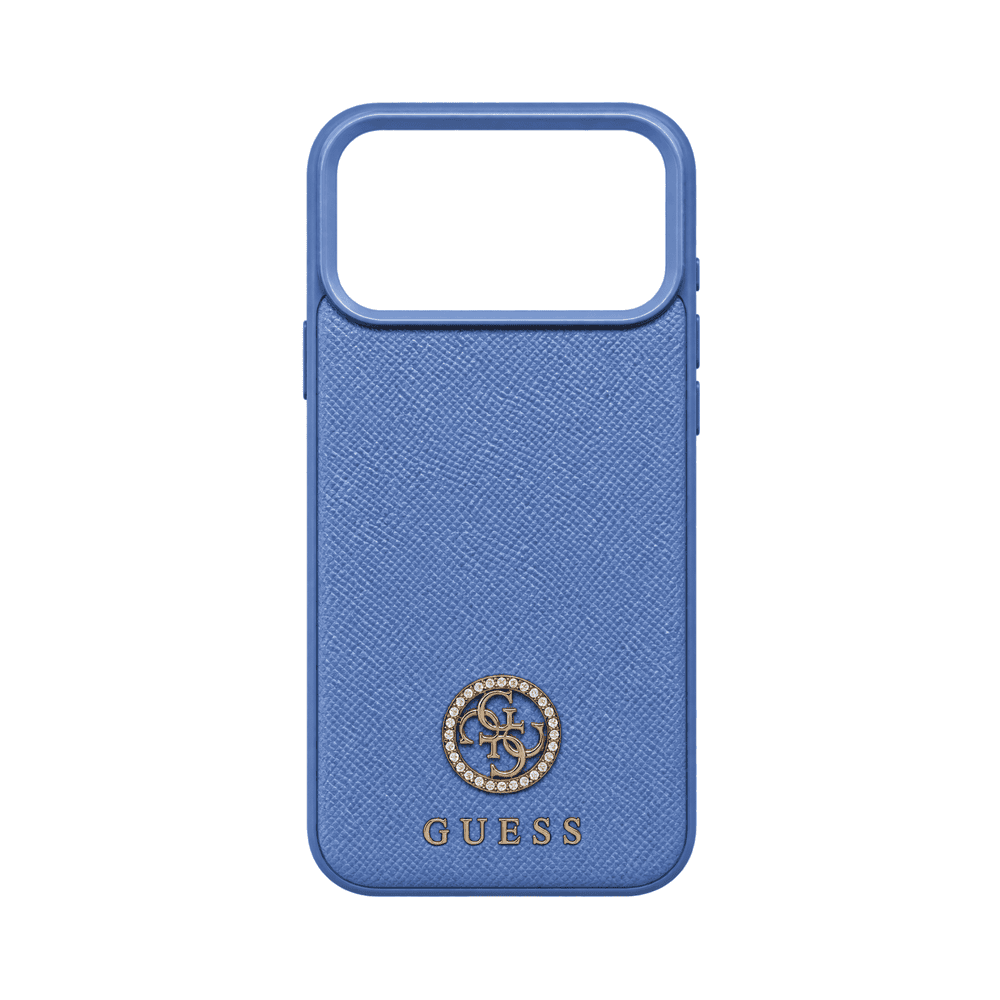GUESS MAGSAFE GRAINED PU HARD CASE WITH ROUND STRASS LOGO FOR IPHONE 18/17 PRO MAX GLACIER