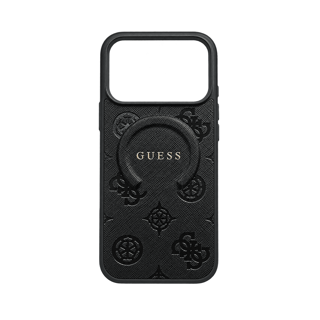 GUESS MAGSAFE SAFFIANO HARD CASE WITH PEONY & RING STAND FOR IPHONE 18/17 PRO BLACK
