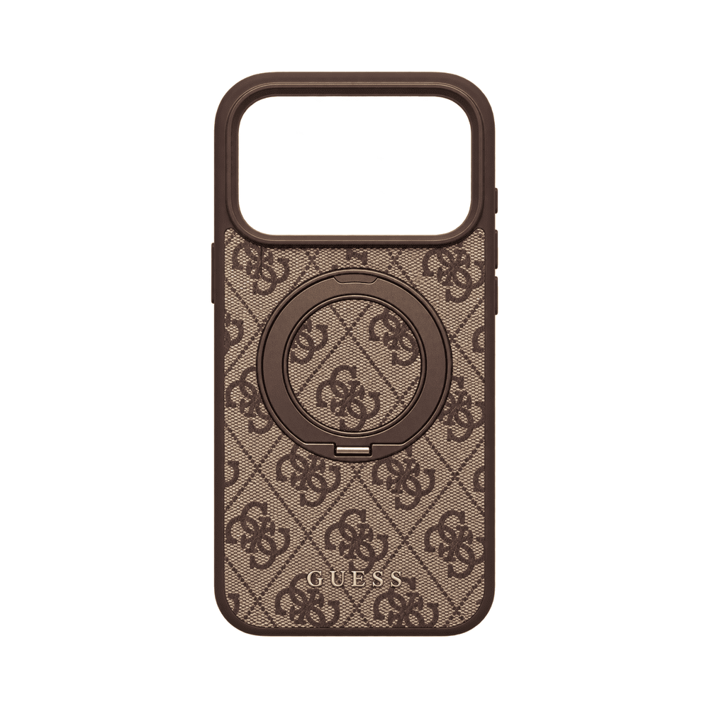 GUESS MAGSAFE 4G PU HARD CASE WITH RING STAND & CLASSIC LOGO FOR IPHONE 18/17 PRO BROWN