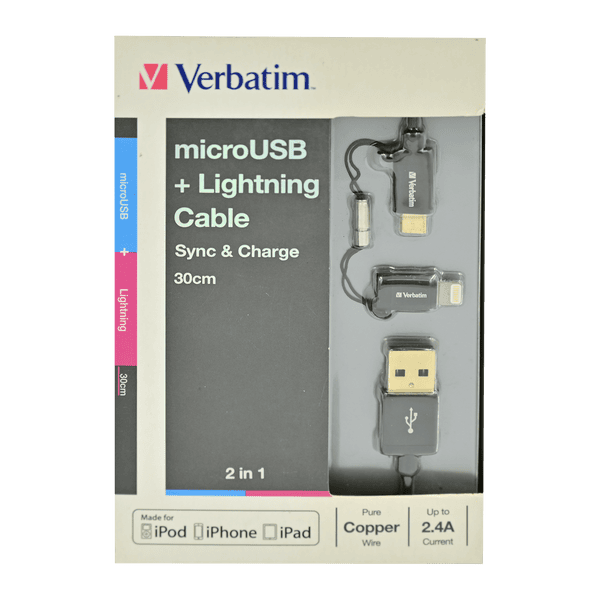 VERBATIM 65363 MICRO + LIGHTNING CABLE SYNC & CHARGE 30CM