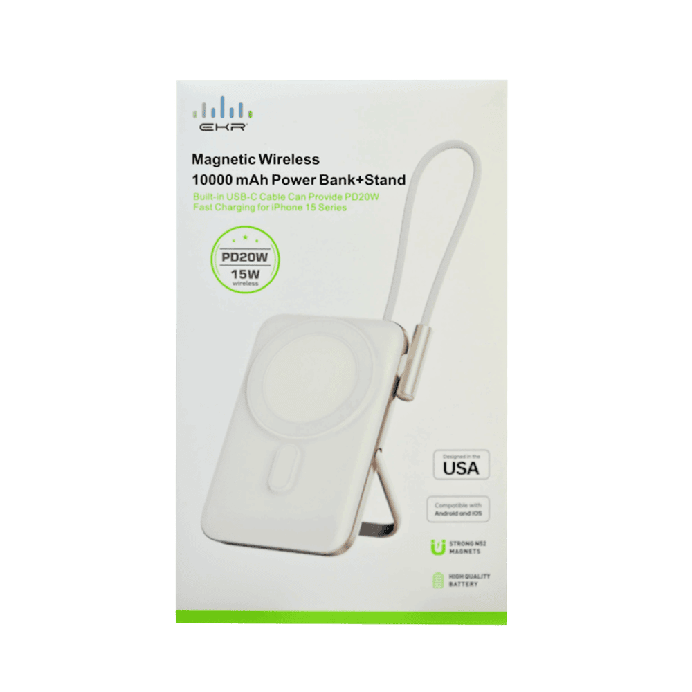 EKR K083 Magnetic Wireless Power Bank, 10000mAh - White