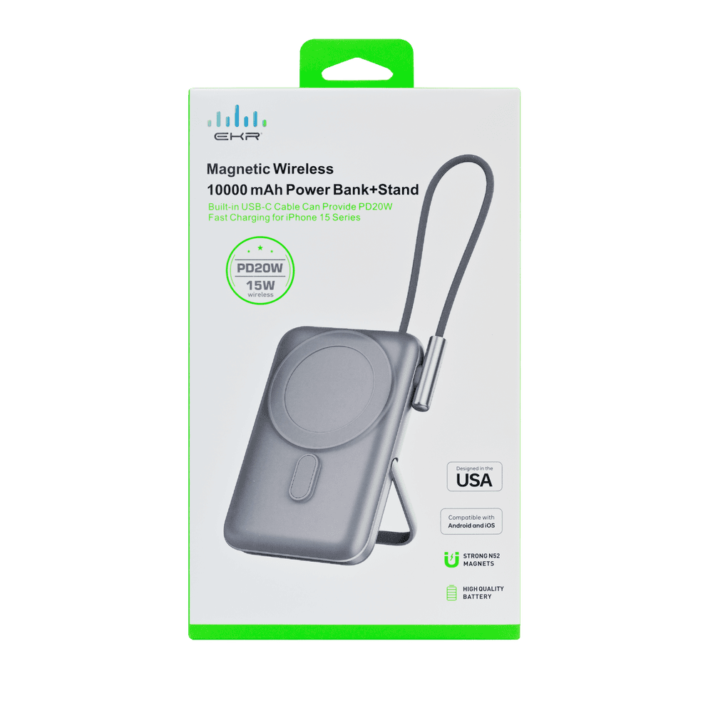 EKR K083 Magnetic Wireless Power Bank, 10000mAh - Grey