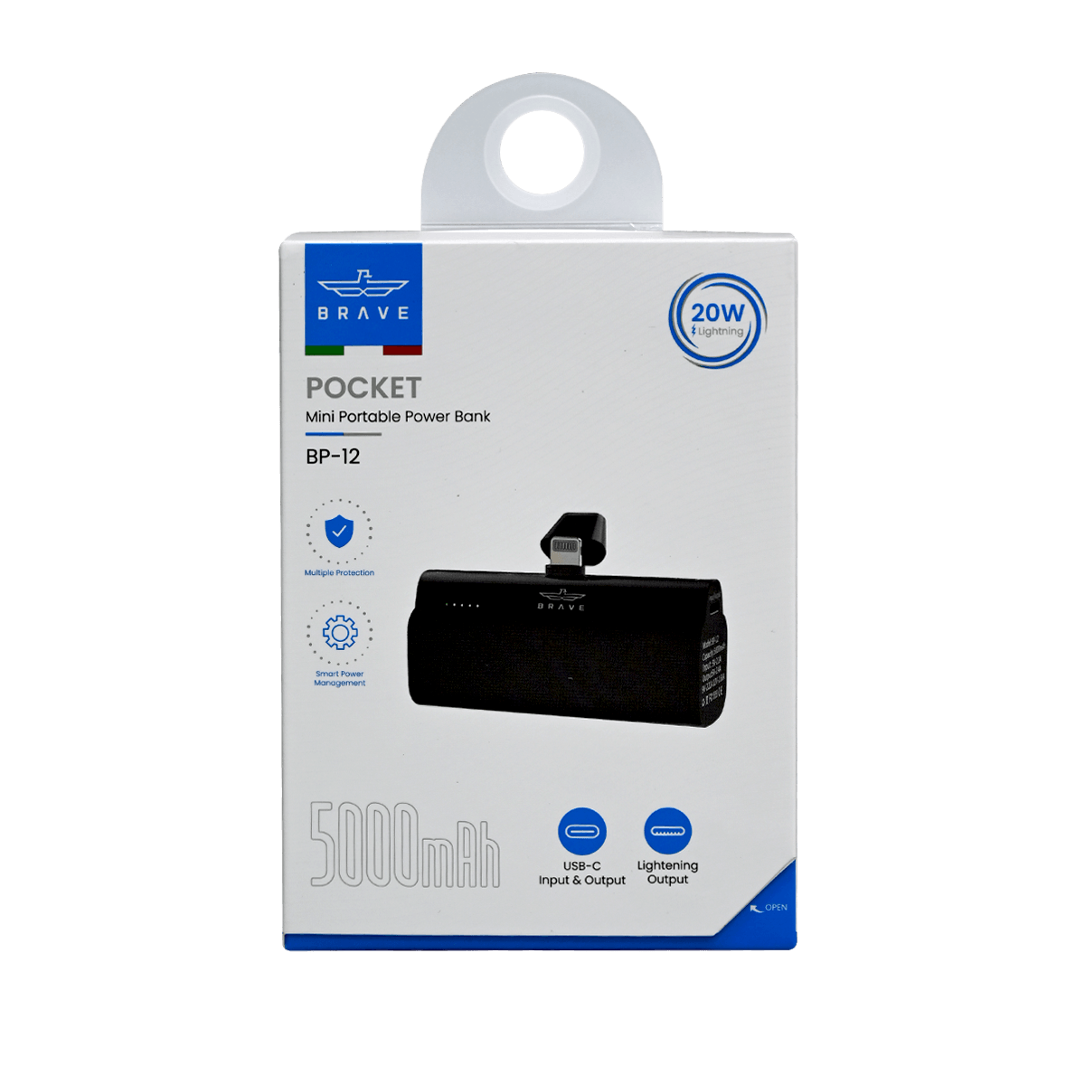 BRAVE POCKET MINI PORTABLE 20W LIGHTNING 5000mAh POWER BANK BLACK B-12