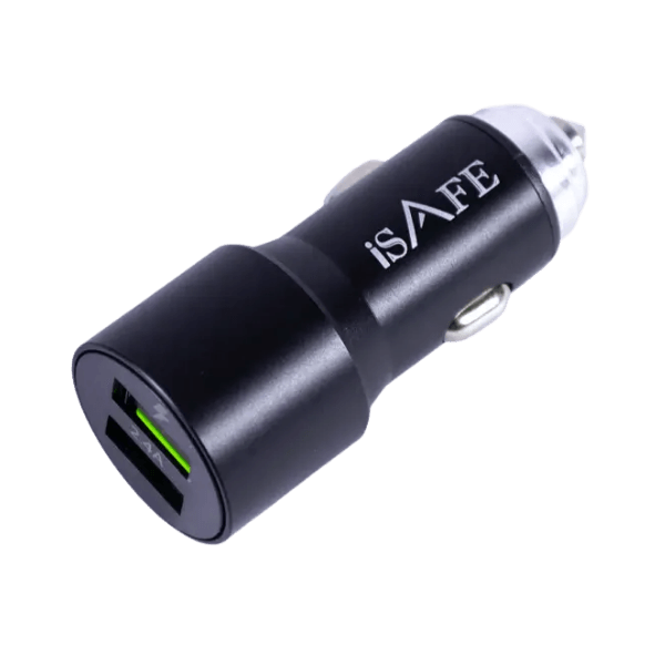 ISAFE 2USB QC CAR CHARGER ADAPTER BLACK