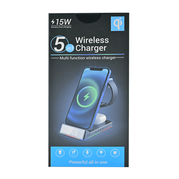 5 IN 1 WIRELESS CHARGER WITH LED LIGHTS 15W BLACK Z6