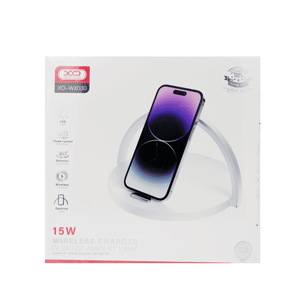 XO WX030 15W 3 IN 1WIRELESS CHARGER WITH NIGHT LAMP AND MOBILE PHONE HOLDER
