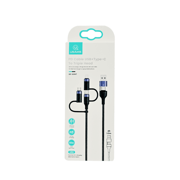 USAMS SJ547 CHARGING CABLE USB+TYPE-C TO TRIPLE HEAD