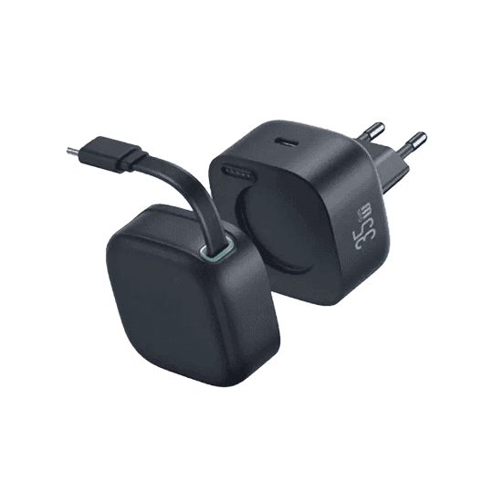 USAMS XMF CC211 GAN 35W HOME CHARGER WITH MAGNETIC LIGHTNING CABLE BLACK