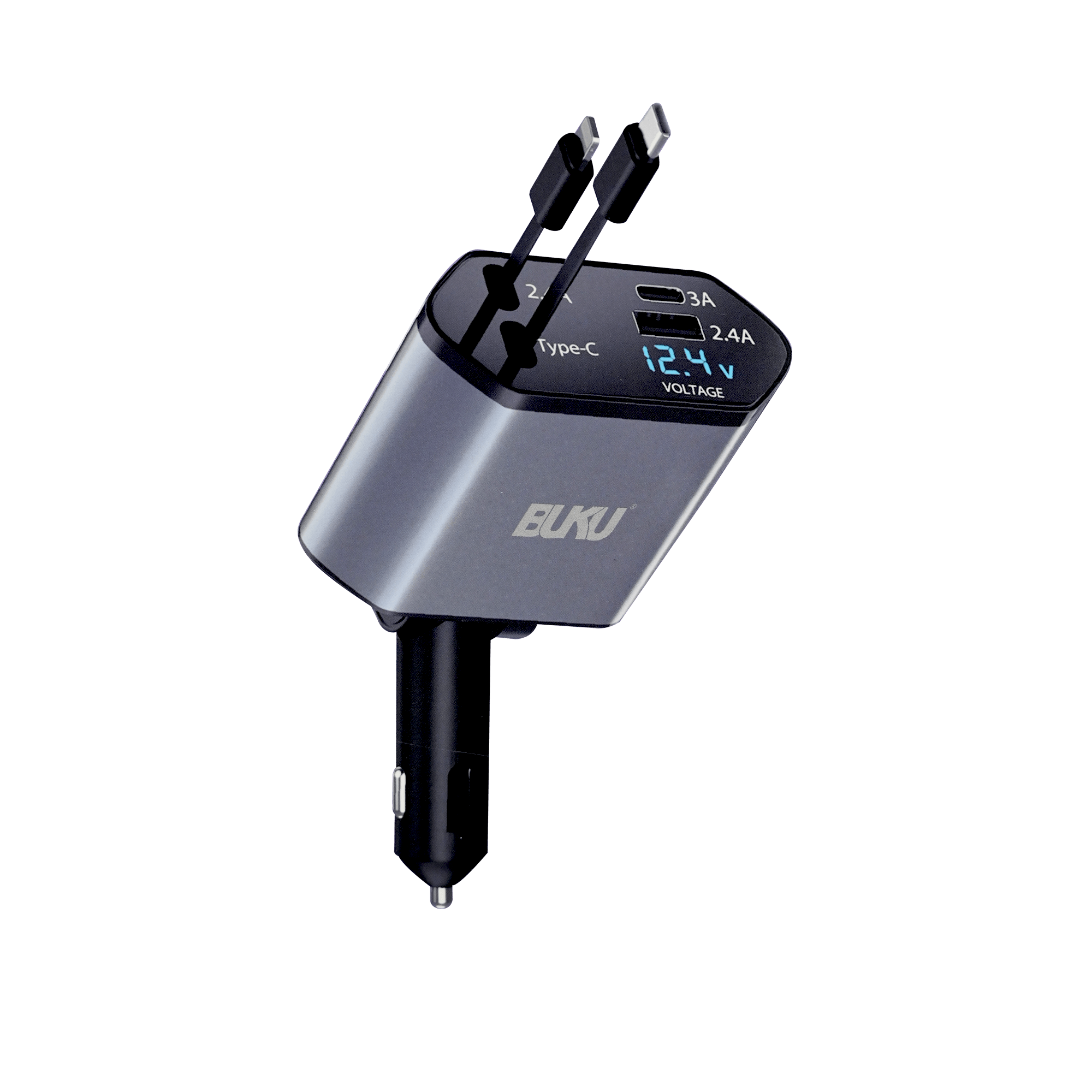 Buku 4-in-1 120W Car Charger with Ch-030 Retractable Cable