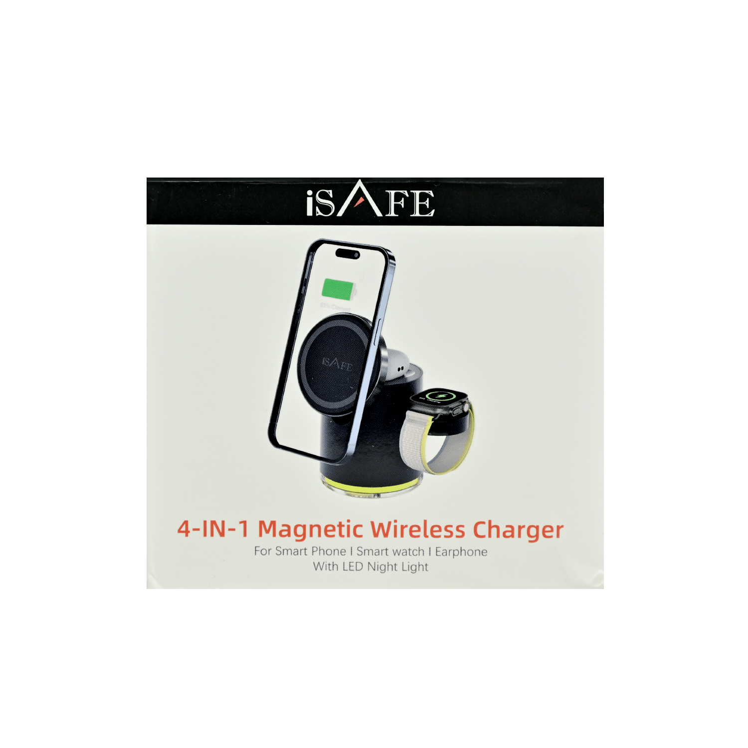 ISAFE 4 IN 1 MAGNETIC WIRELESS CHARGER WITH LED LIGHT BLACK
