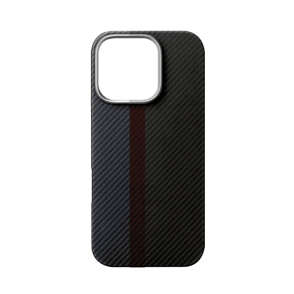 X-Fitted Silk Screen Design Carbon Fiber Case for iPhone 16 Pro Max - Black/Blue