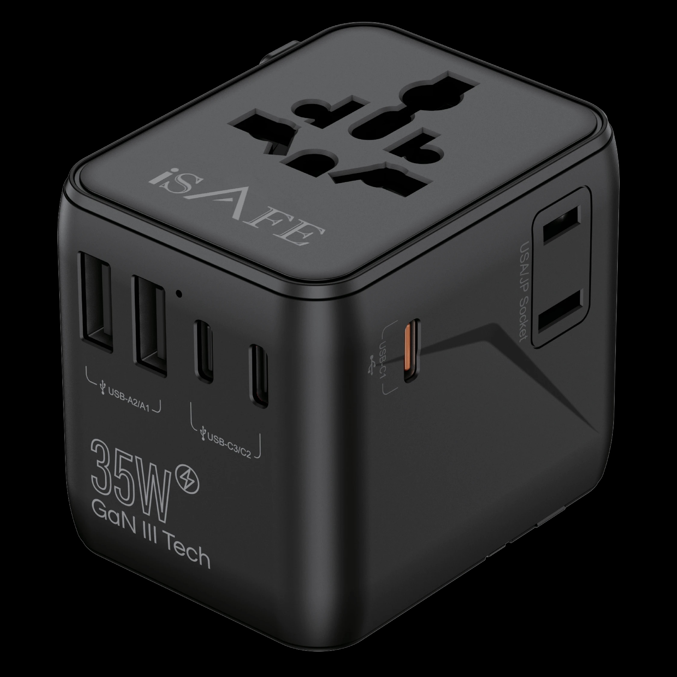iSafe 35w Gan Wta35w World Travel Adapter - Black