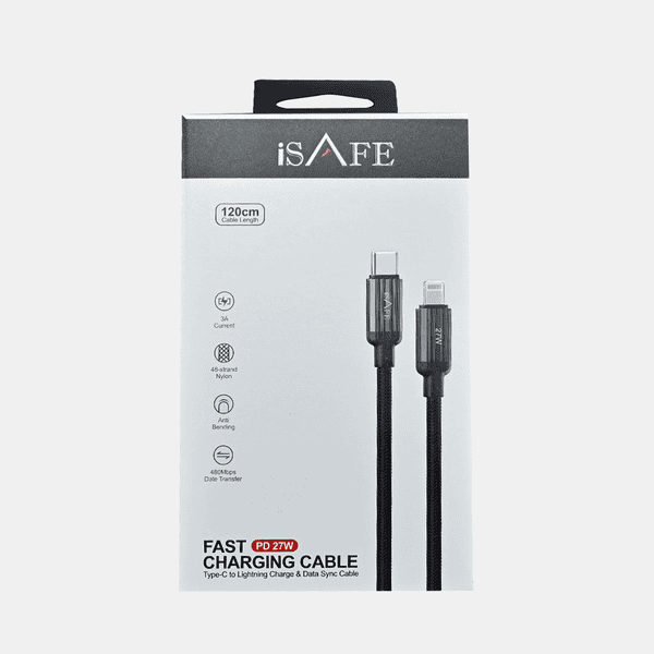 ISAFE WOVEN NYLON BRAIDED CABLE TYPE-C TO LIGHTNING BLACK