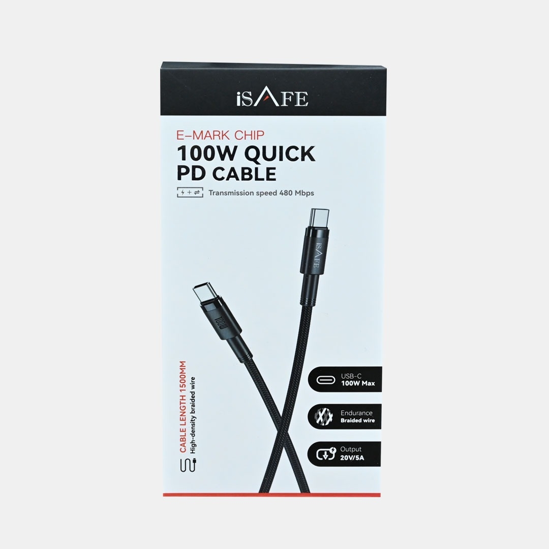 ISAFE TYPE-C TO TYPE-C 100W 1.5M CABLE BLACK