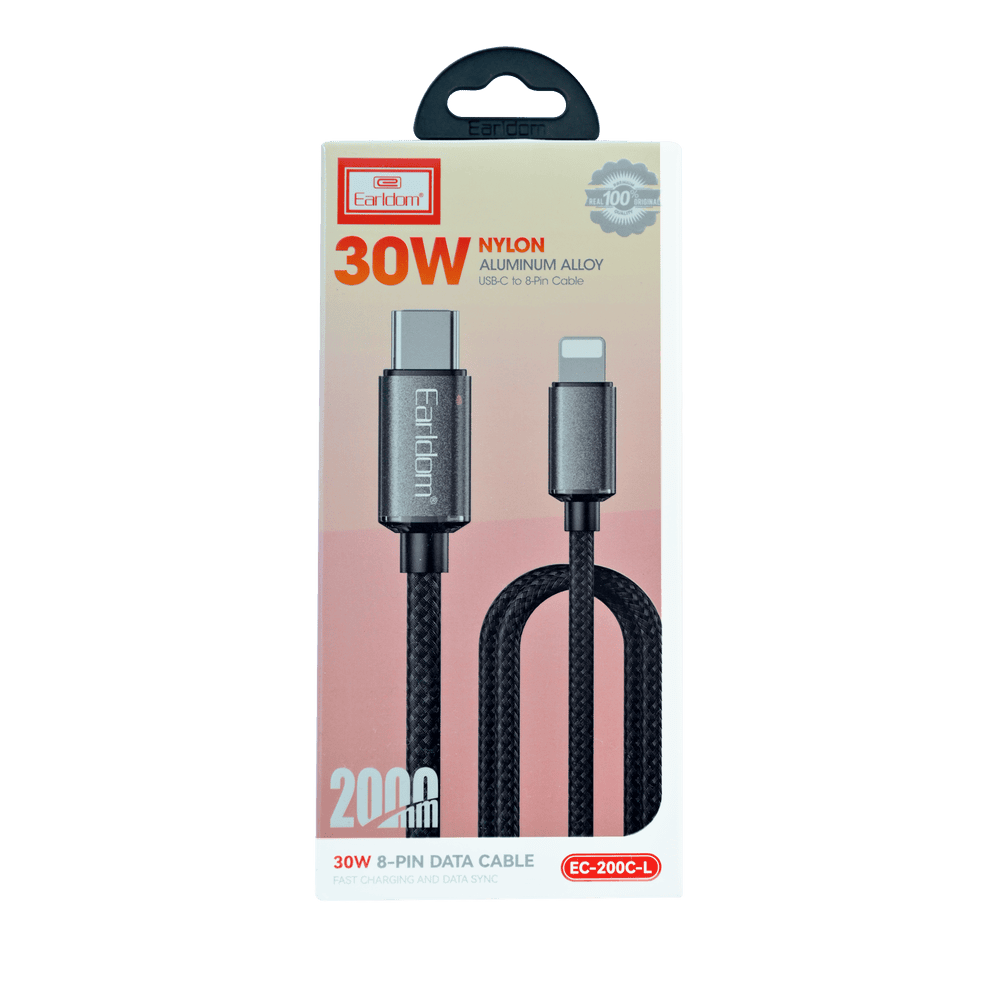 Earldom Nylon Braided Lightning to USB-C Cable, 2m
