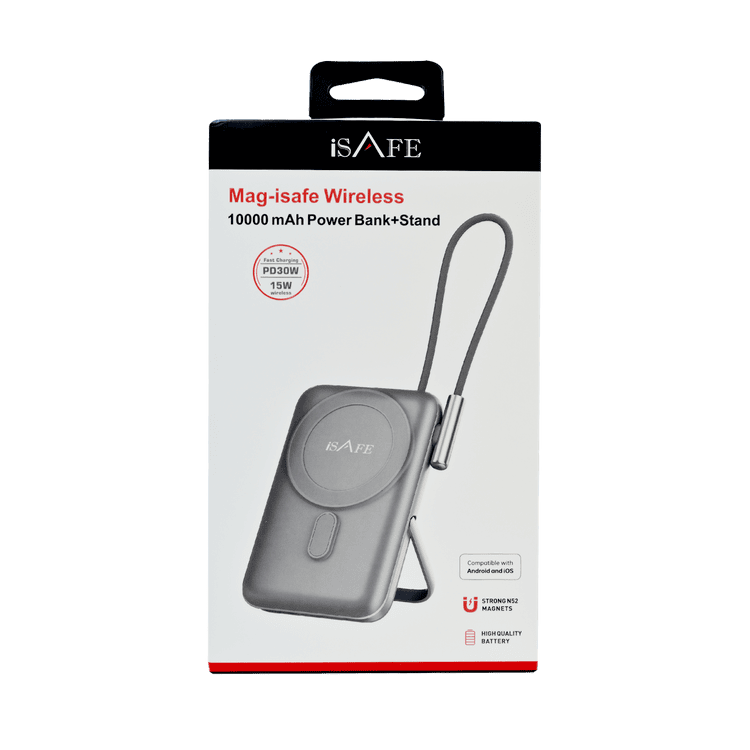 ISAFE 15W WIRLESS MAGSAFE POWERBANK WITH CABLE+STAND PD30W 10000MAH BLACK