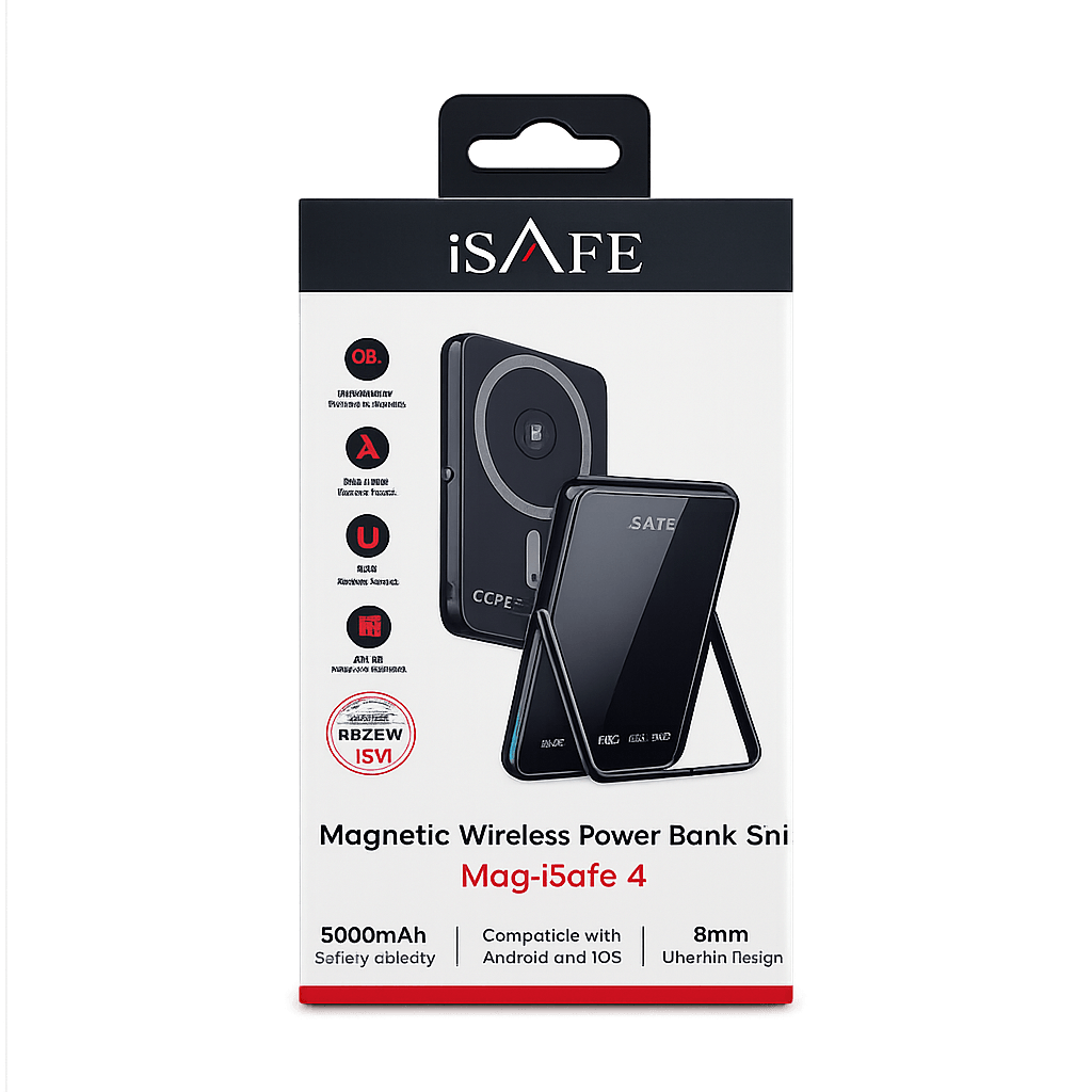 ISAFE ISF-UT5IN1-5K 5IN 1 MAGNETIC WIRELESS 5000mAh POWERBANK WITH TFT DISPLAY+STAND HOLDER BLACK