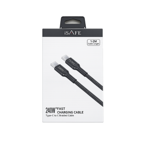 ISAFE 240W TYPE-C TO C BRAIDED FAST CHARGING CABLE BLACK 1.2