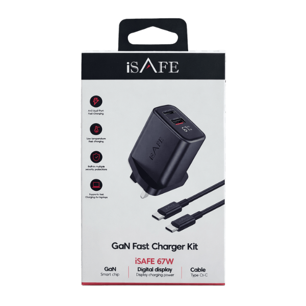 ISAFE 67W USB+TYPE-C GAN CHARGER WITH DISPLAY