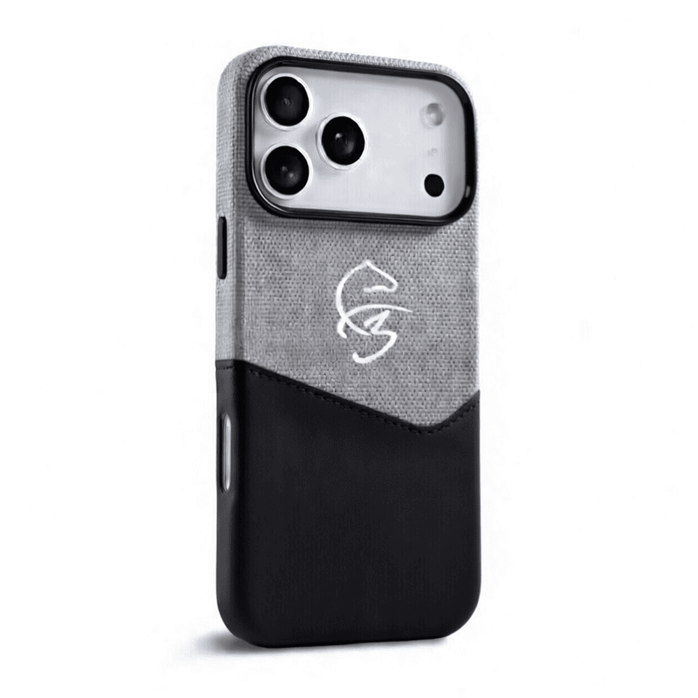 F3 iPhone 17 Pro Max Leather Case – BUVU Fazaa Hard Slim Cover Black/Grey