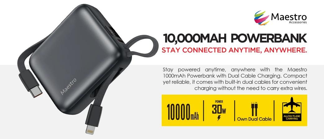 Maestro 30w Fast-charging 10000mah Powerbank With Dual Cable