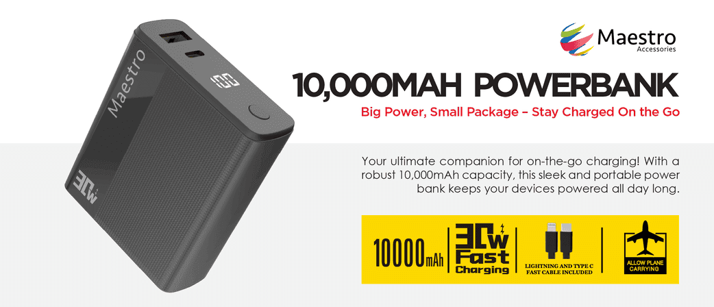 MAESTRO 30W FAST CHARGING 10000mAh POWERBANK BLACK