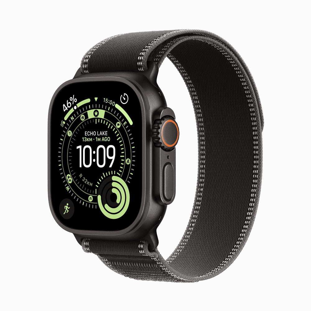Apple Watch Ultra 3 GPS + Cellular 49mm Black Titanium Case with Black/Charcoal Trail Loop - S/M