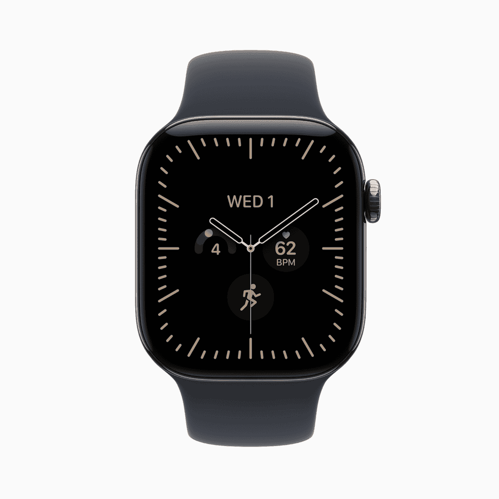 Apple Watch Series 12 GPS + Cellular 46mm Natural Titanium Case with Navy Blue Sport Band - S/M