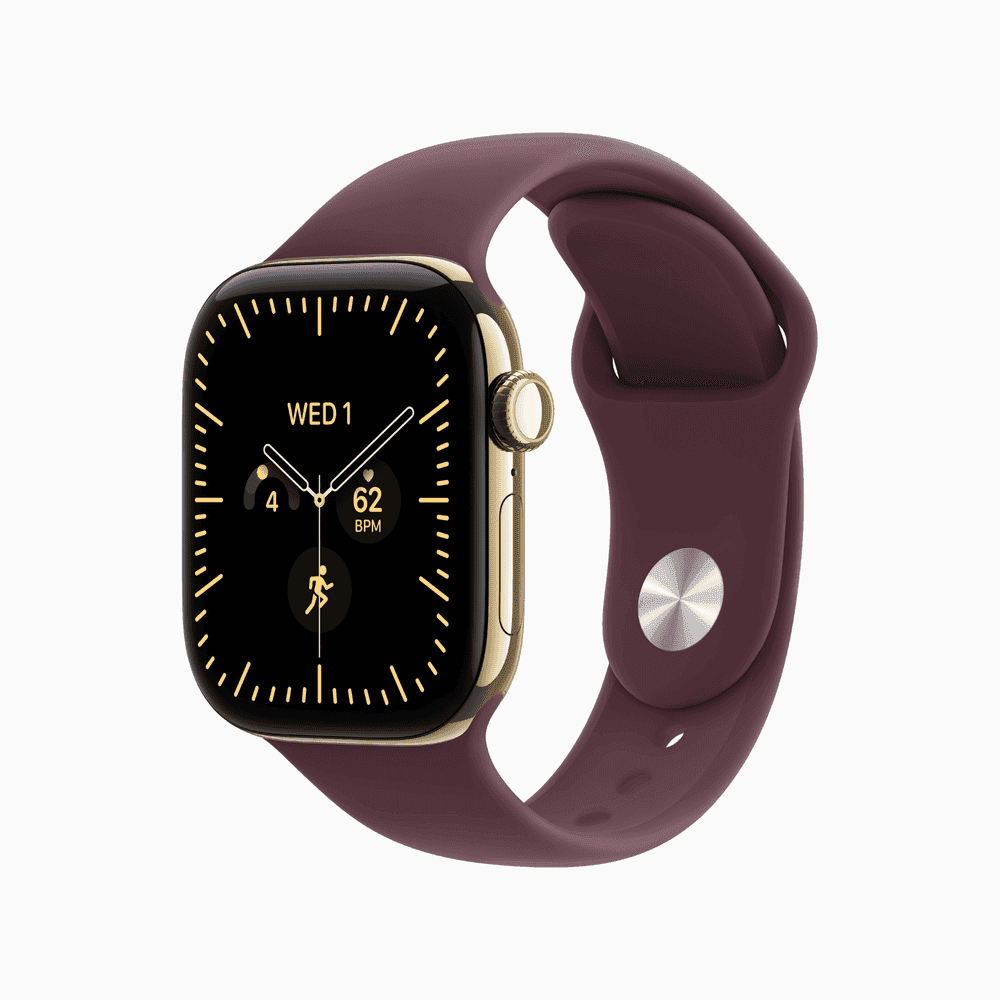 Apple Watch Series 12 GPS + Cellular 46mm Radiant Gold Titanium Case with Burgundy Sport Band - S/M