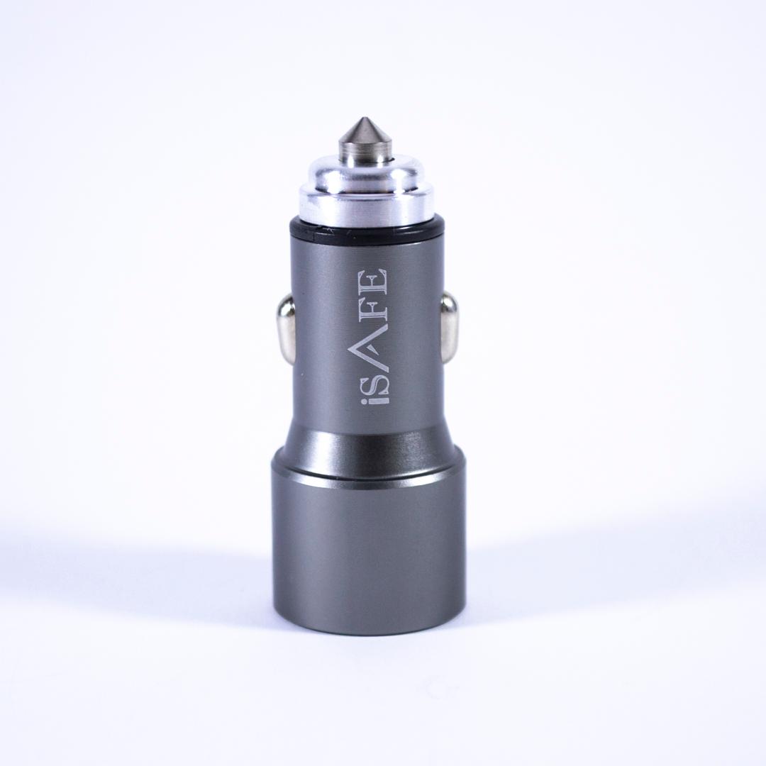 ISAFE 2USB QC CAR CHARGER ADAPTER GRAY