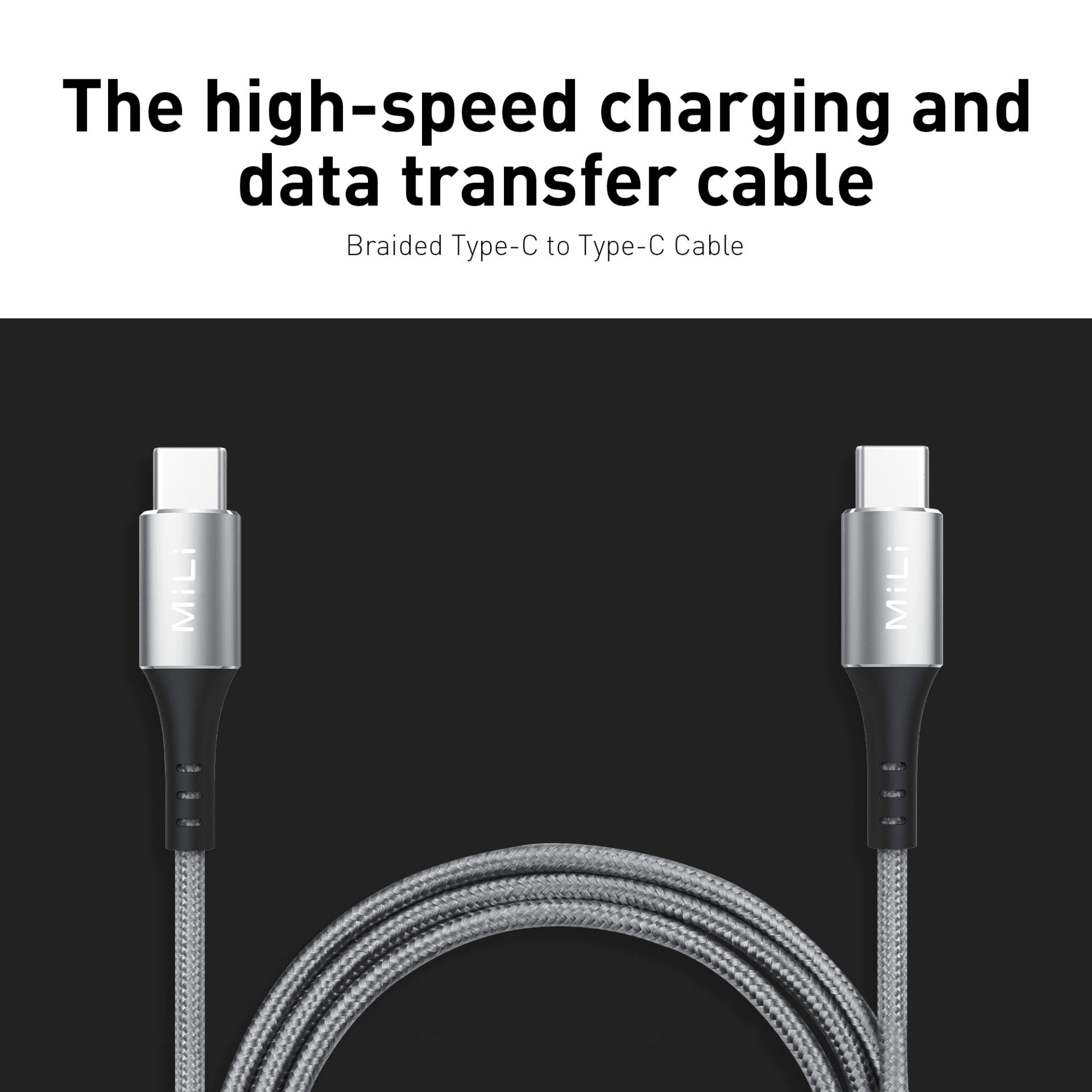 MILI BRAIDED TYPE C TO TYPE C CABLE 1 M GRAY