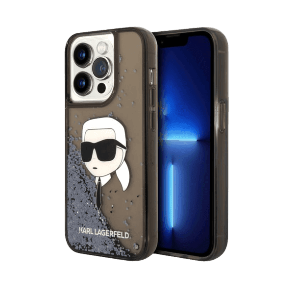 KARL LAGERFELD LIQUID GLITTER CASE WITH NFT KARL HEAD IPHONE 15 PRO BLACK