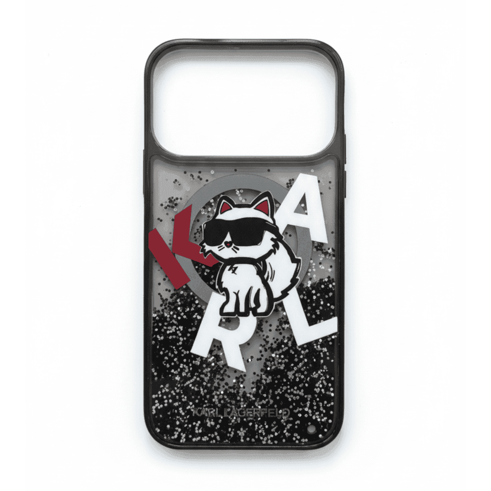 KARL LAGERFELD MAGSAFE LIQUID GLITTER CASE WITH SCATTERED CHOUPETTE LOGO FOR IPHO NE 17 PRO MAX - BLACK