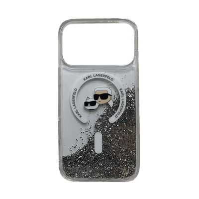 KARL LAGERFELD MAGSAFE LIQUID GILLTER CASE WITH KARL & CHOUPETTE HEAD FOR IPHONE 1 7 PRO MAX - TRANSPARENT