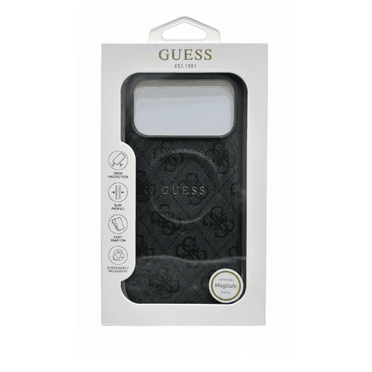 GUESS MAGSAFE 4G PU LEATHER CASE WITH CLASSIC LOGO FOR IPHONE 17 PRO MAX - BLACK