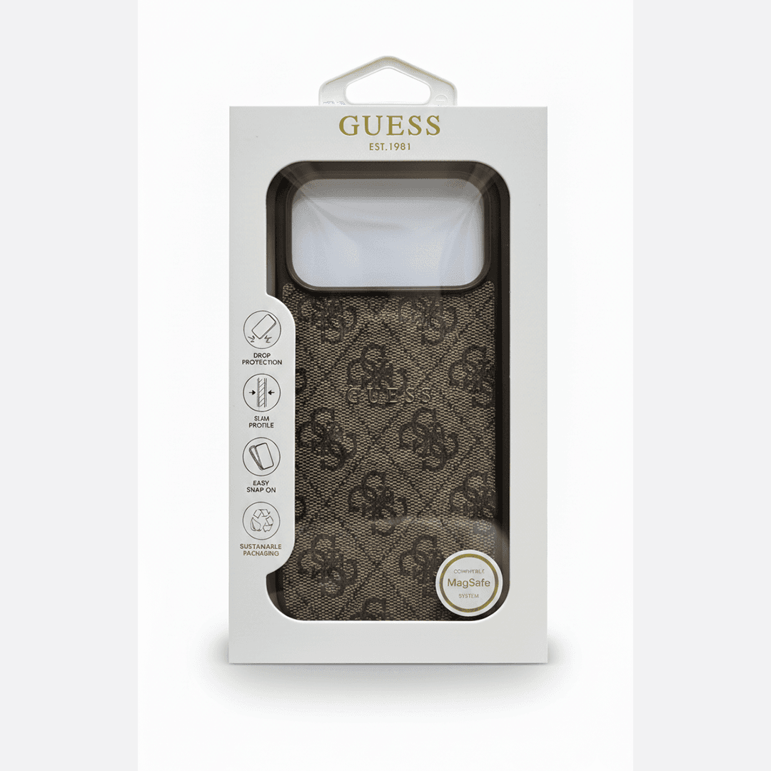 GUESS MAGSAFE 4G PU LEATHER CASE WITH CLASSIC LOGO FOR IPHONE 17 PRO MAX - BROWN