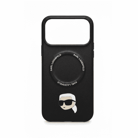 KARL LAGERFELD PU LEATHER CASE WITH KARL & CHOUPETTE HEAD PINS FOR IPHONE 17 PRO MAX - BLACK