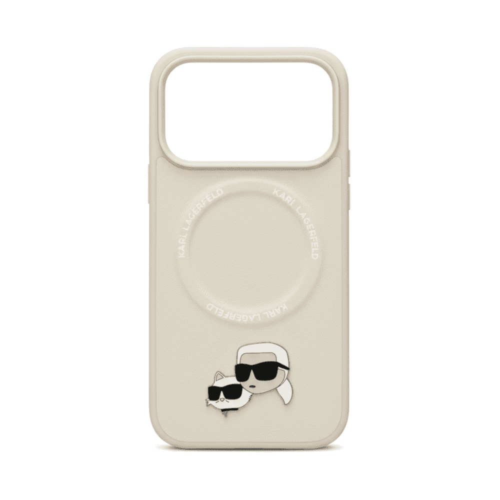 KARL LAGERFELD PU LEATHER CASE WITH KARL & CHOUPETTE HEAD PINS FOR IPHONE 17 PRO MAX - BEIGE