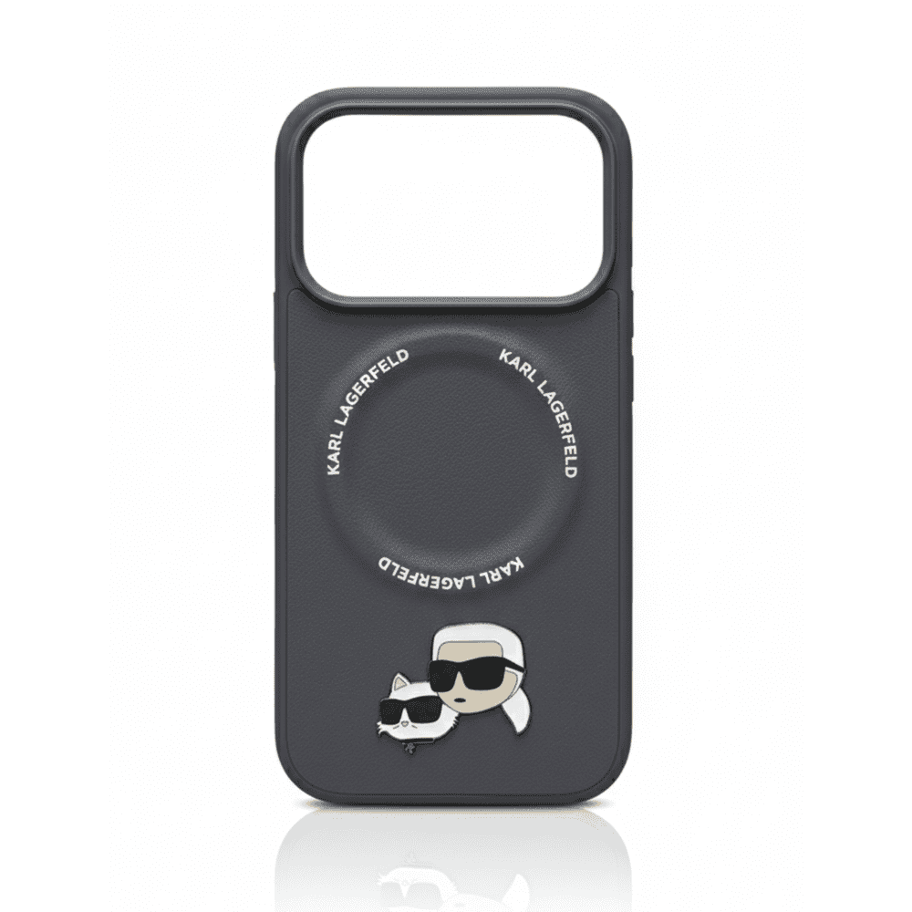 KARL LAGERFELD PU LEATHER CASE WITH KARL & CHOUPETTE HEAD PINS FOR IPHONE 17 PRO MAX - GREY