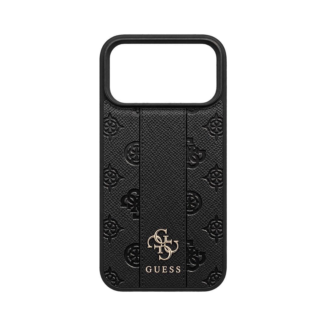 GUESS MAGSAFE PU STRIPE HARD CASE WITH PEONY 4G LOGO FOR IPHONE 18/17 PRO MAX BLACK