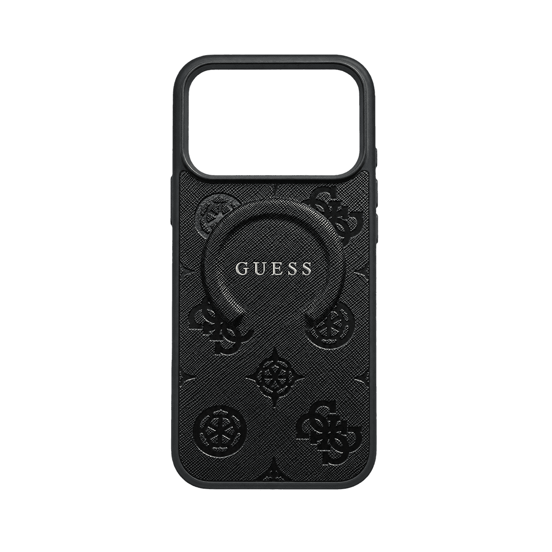 GUESS MAGSAFE SAFFIANO HARD CASE WITH PEONY & RING STAND FOR IPHONE 18/17 PRO MAX BLACK